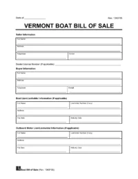 Vermont Boat Bill of Sale Template