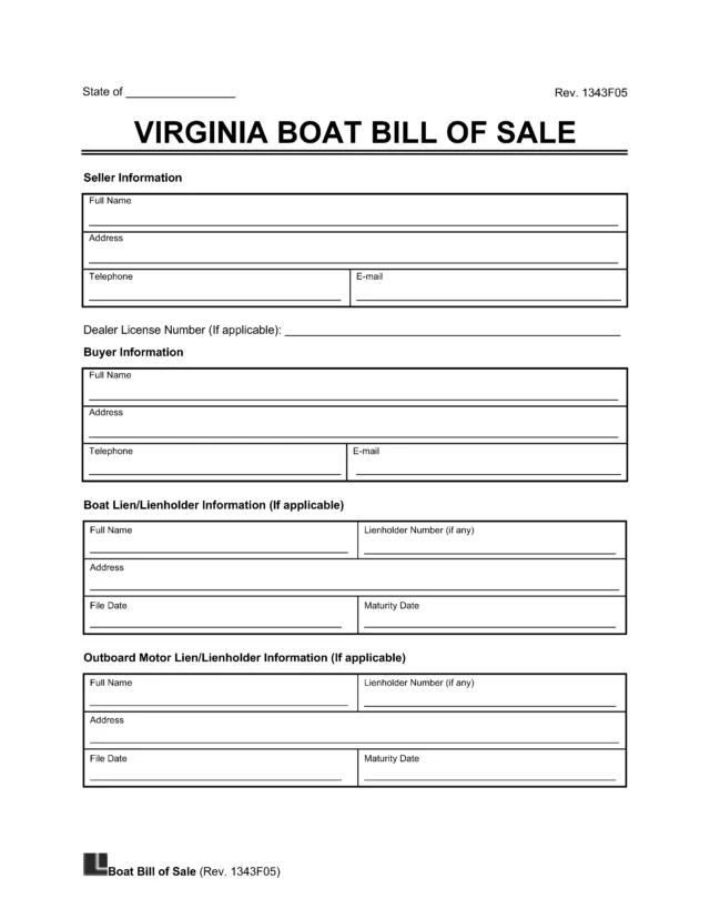 Virginia Boat Bill of Sale template