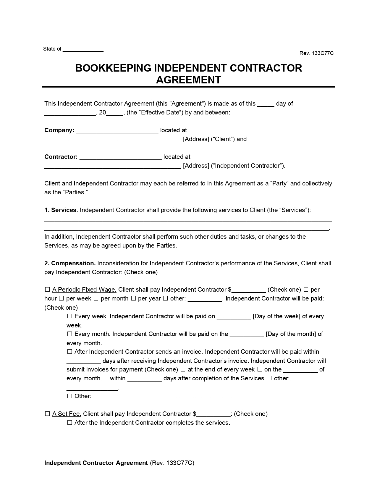 Bookkeeping Independent Contractor Agreement