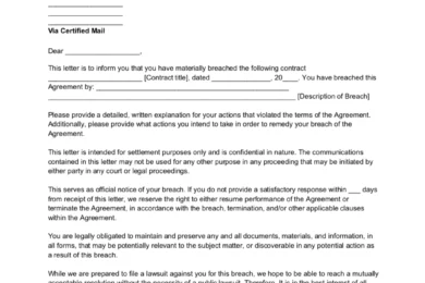 Breach of Contract Demand Letter