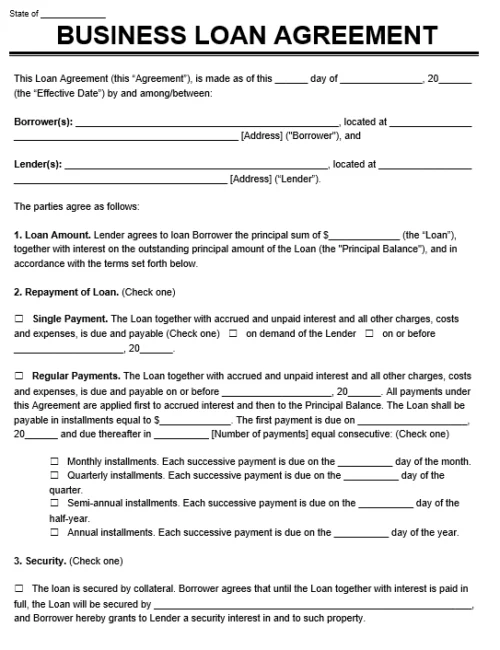 Business Loan Agreement Template