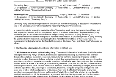 Business Sale Non-Disclosure Agreement Template