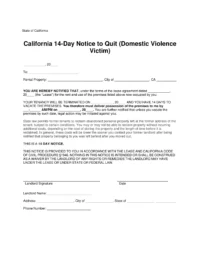 California 14-Day Notice to Quit Domestic Violence Victim