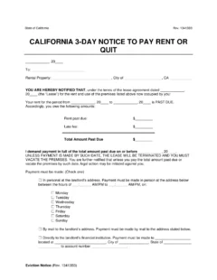 California 3-Day Notice to Quit for Non-Payment of Rent