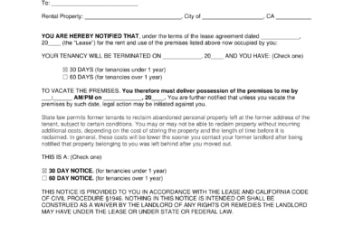 California 60-Day Notice Lease Termination Letter Template