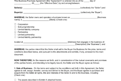California Business Purchase Agreement Template