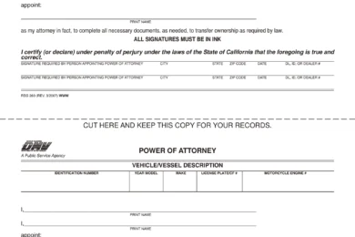 California Motor Vehicle Power of Attorney Form