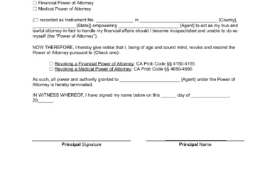 California Revocation Power of Attorney Form