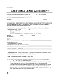 California Standard Residential Lease Agreement Template