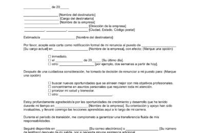 Plantilla de carta de renuncia