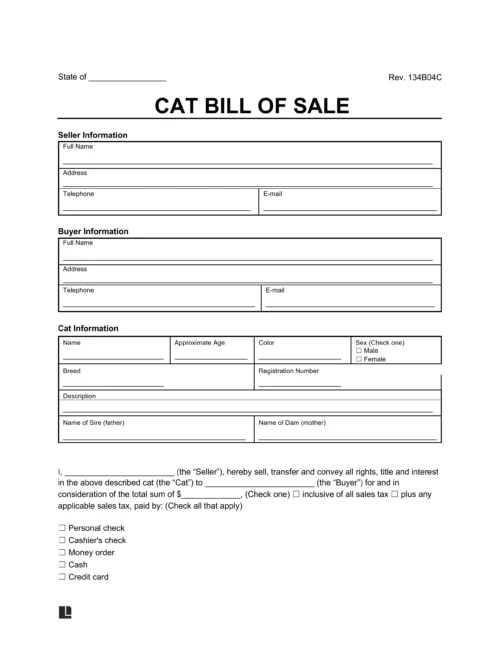 cat bill of sale