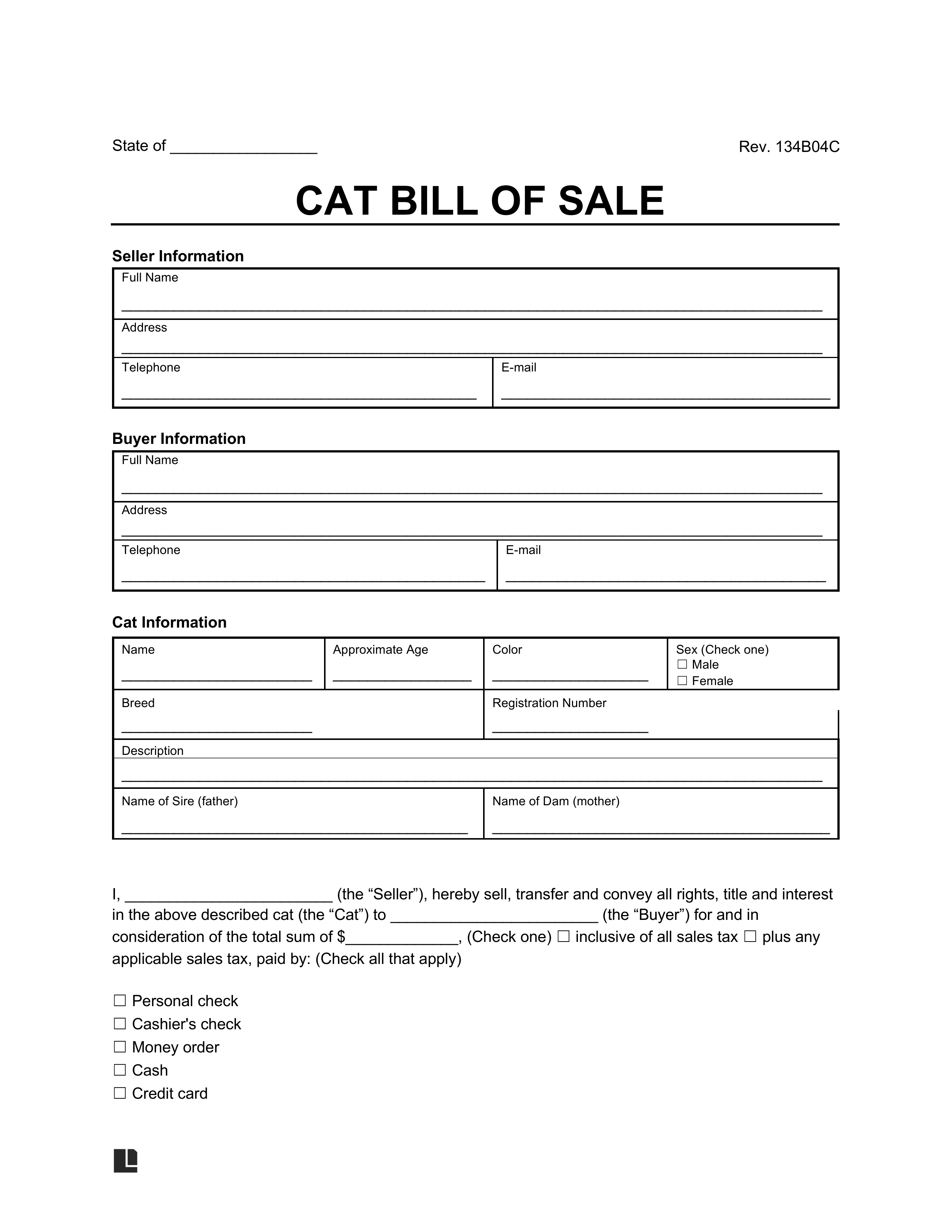 cat bill of sale