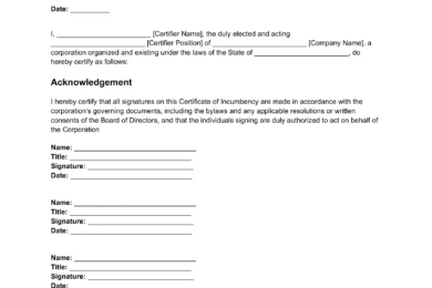 Certificate of Incumbency template