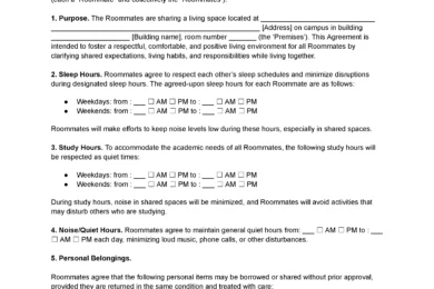 College Roommate Agreement Template