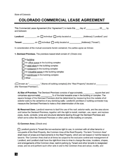 Colorado Commercial Lease Agreement Template