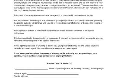 Colorado Durable Statutory Power of Attorney Form