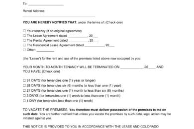 Colorado Lease Termination Letter Template