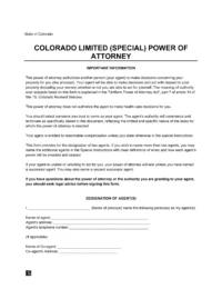 Colorado Limited Power of Attorney Form