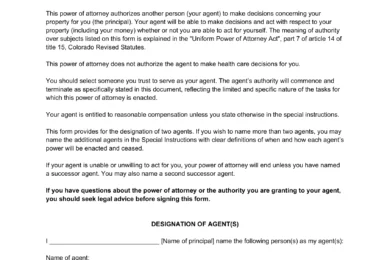 Colorado Limited Power of Attorney Form