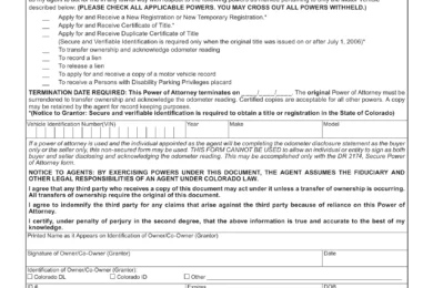 Colorado Motor Vehicle Power of Attorney Form