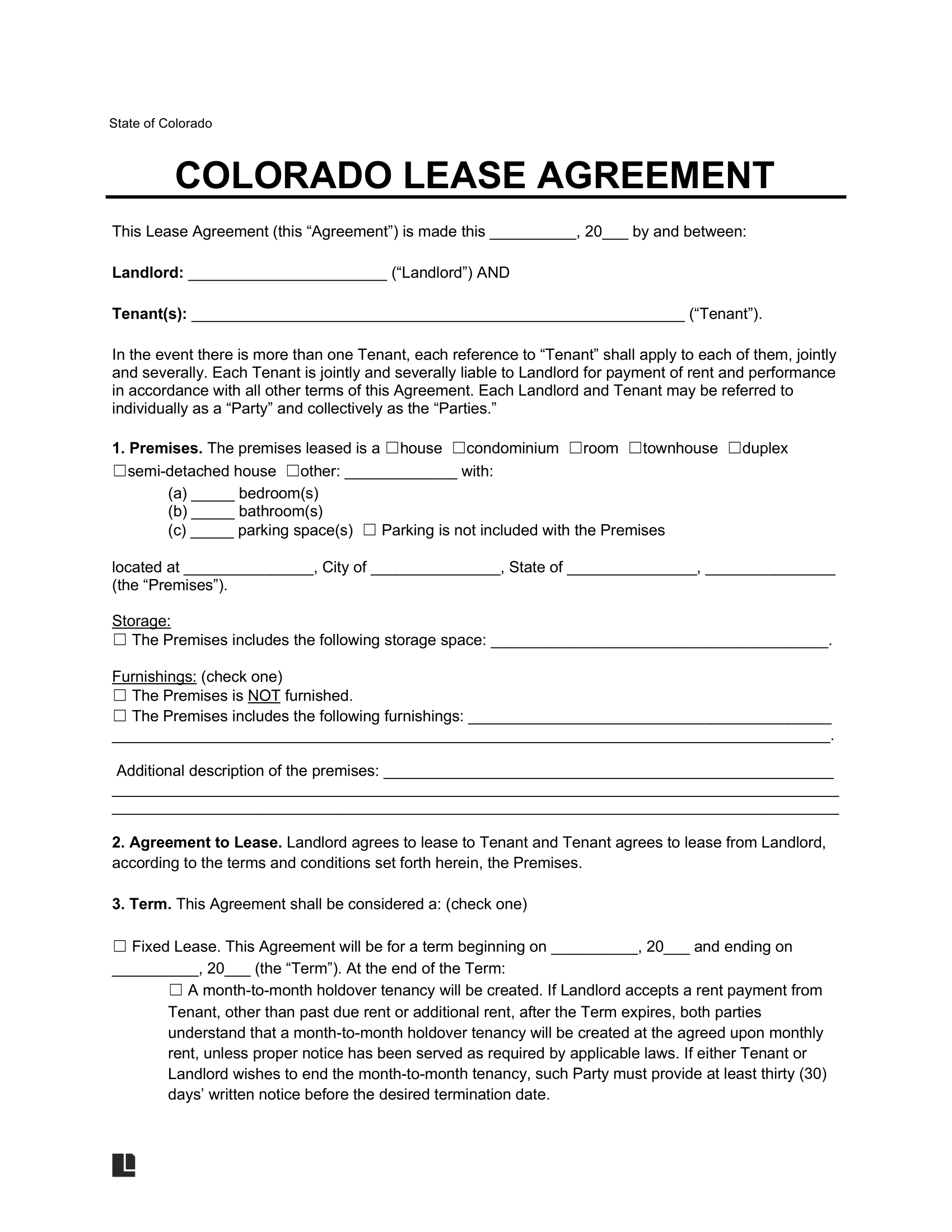Colorado Residential Lease Agreement Template