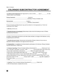 Colorado Subcontractor Agreement Sample