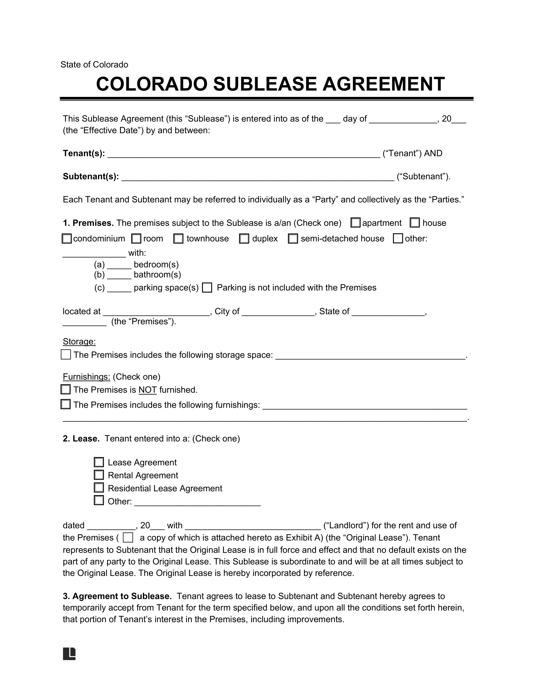 Colorado Sublease Agreement Template