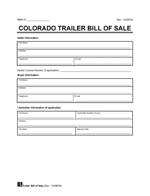 Colorado Trailer Bill of Sale template