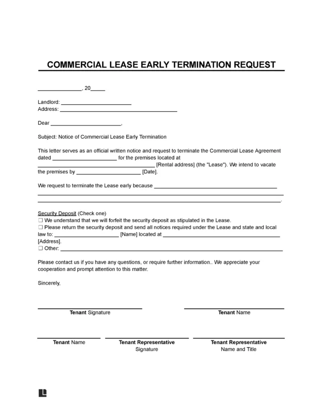 Commercial Lease Early Termination Letter Template