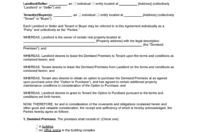 Commercial Lease with Option to Purchase Template