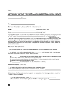 Commercial Purchase Letter of Intent Template