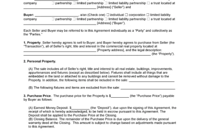 Commercial Real Estate Purchase Agreement Form