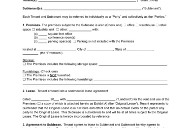 Commercial Sublease Agreement Template