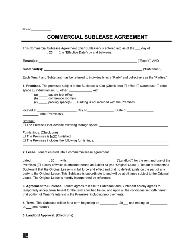 Commercial Sublease Agreement Template