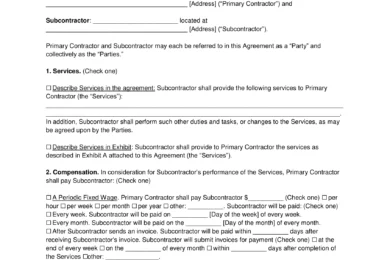 Concrete Subcontractor Agreement Template