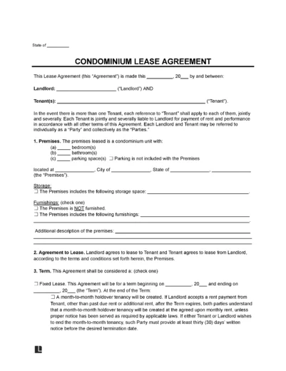 Sample of a Condominium Lease Agreement Template