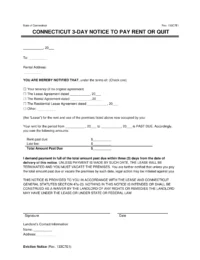 Connecticut 3-Day Notice to Quit for Non-Payment of Rent