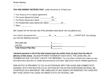 Connecticut 3-Day Notice to Quit for Non-Payment of Rent