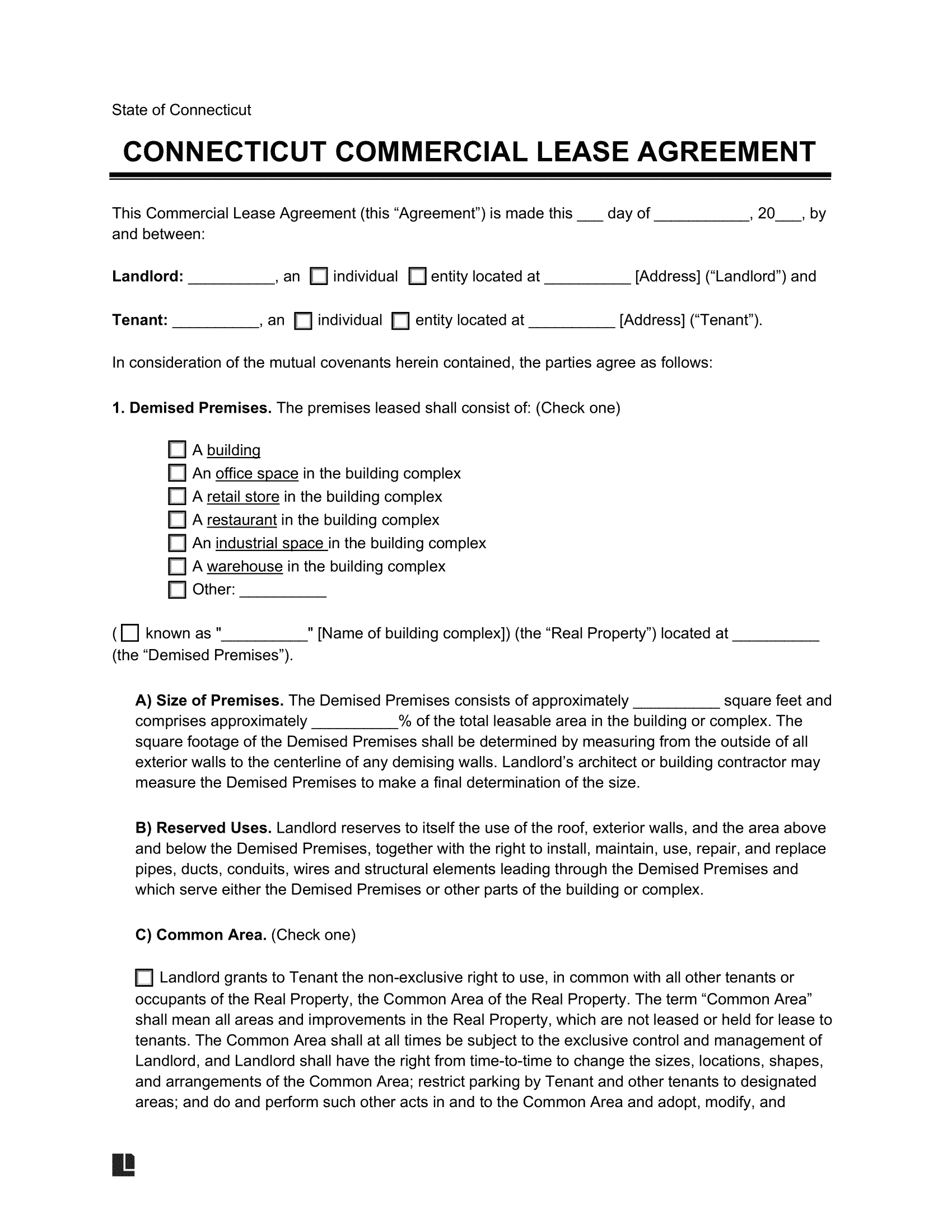 Connecticut Commercial Lease Agreement Template