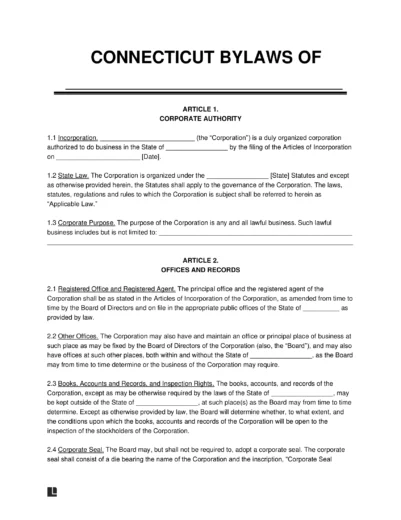 Connecticut Corporate Bylaws Template