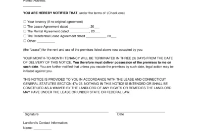 Connecticut Lease Termination Letter Template