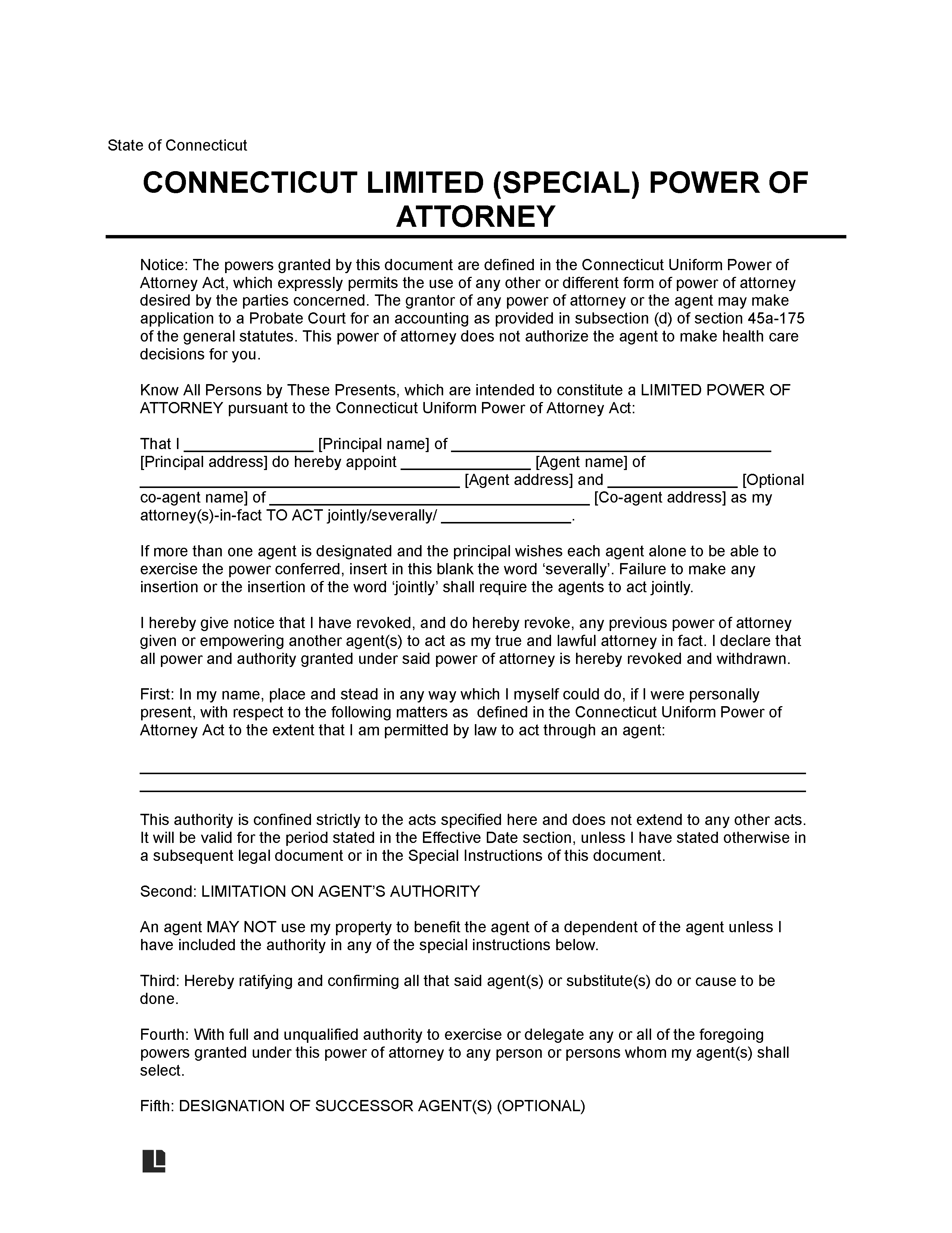 Connecticut Limited Power of Attorney Form