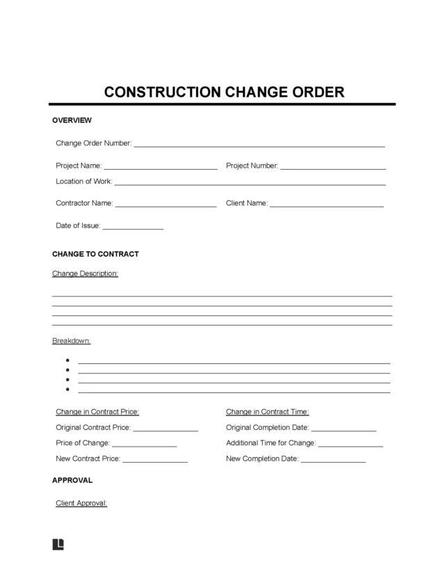 Construction Change Order Form