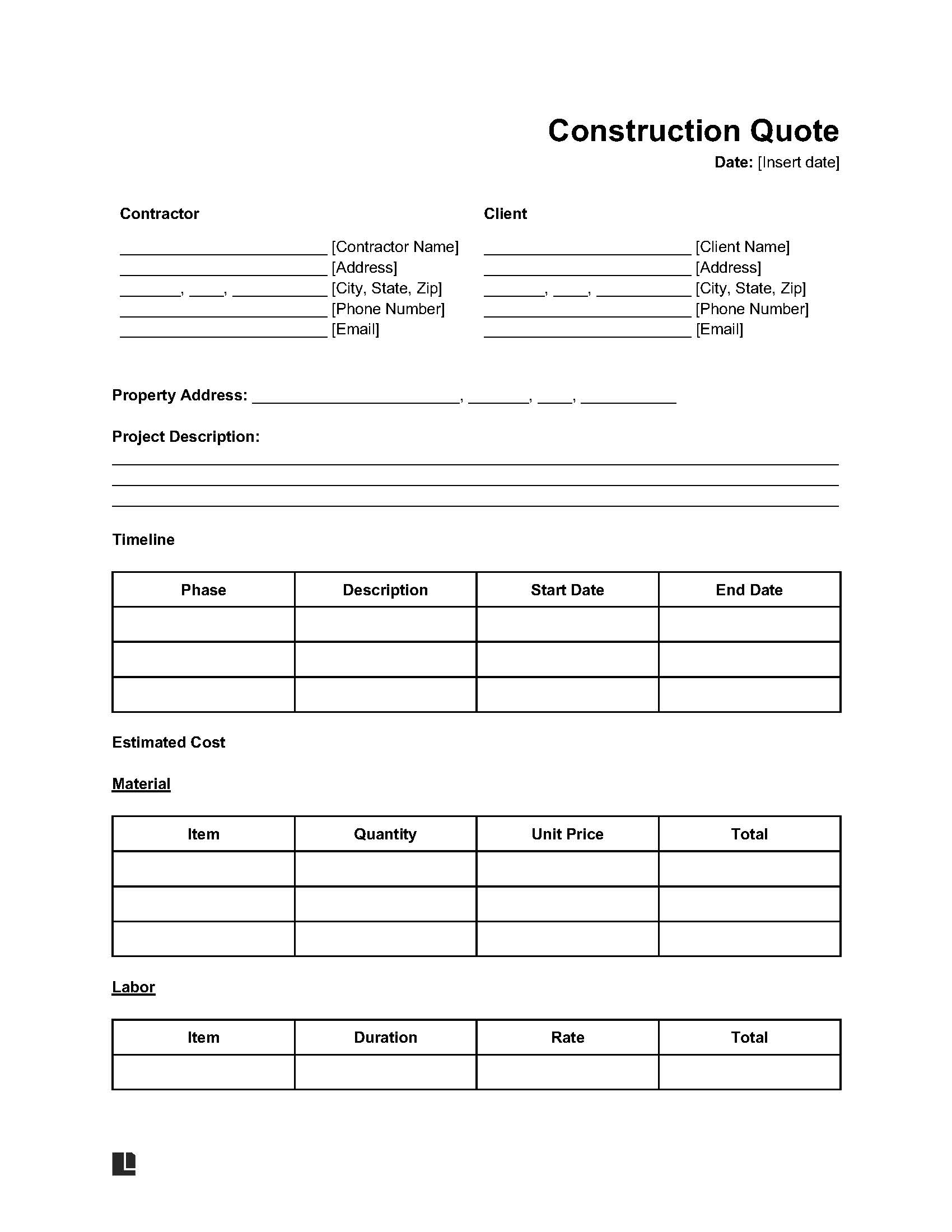 Construction Quote Template