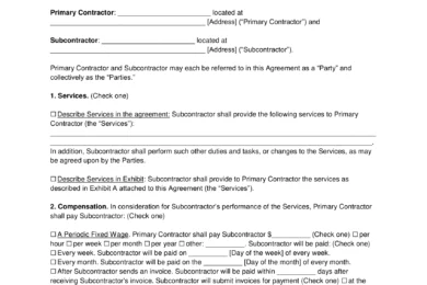 Construction Subcontractor Agreement Template