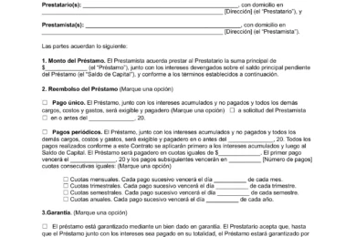 Contrato de préstamo plantilla