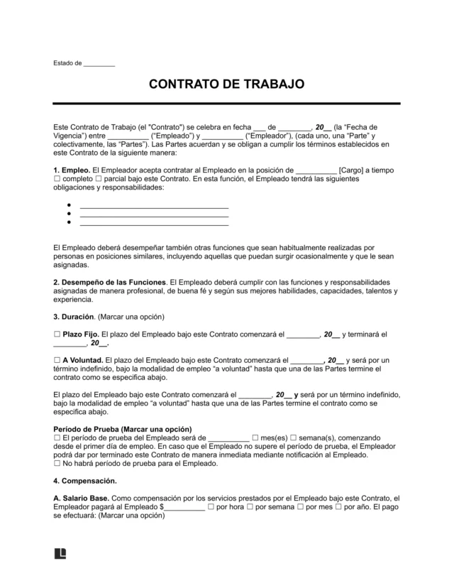 plantilla de contrato de trabajo