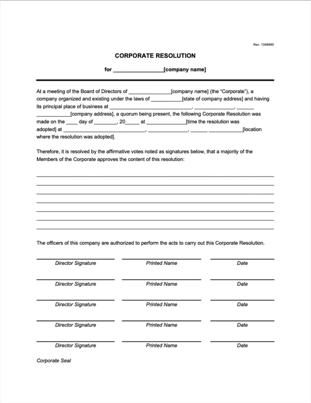 Sample of a Corporate Resolution template