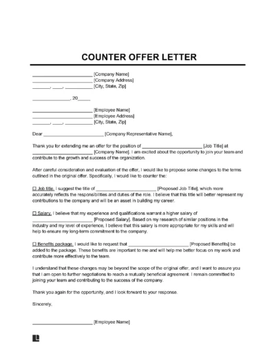 Counter Offer Letter Template