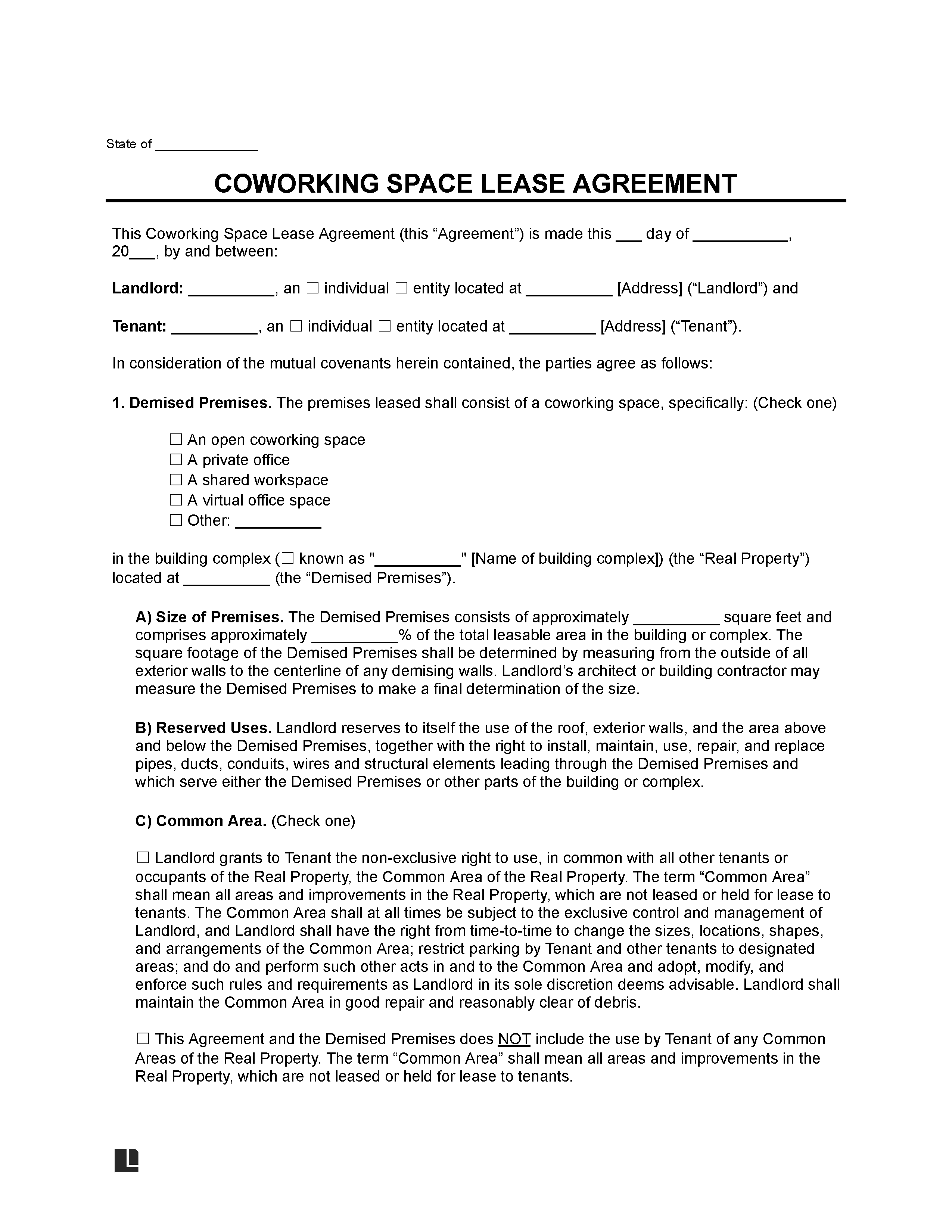 Coworking Space Lease Agreement Template